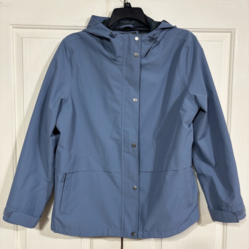 Eddie Bauer Women's XL Blue Rain Jacket With Hood Pockets Snap & Full Zip - Picture 8 of 13